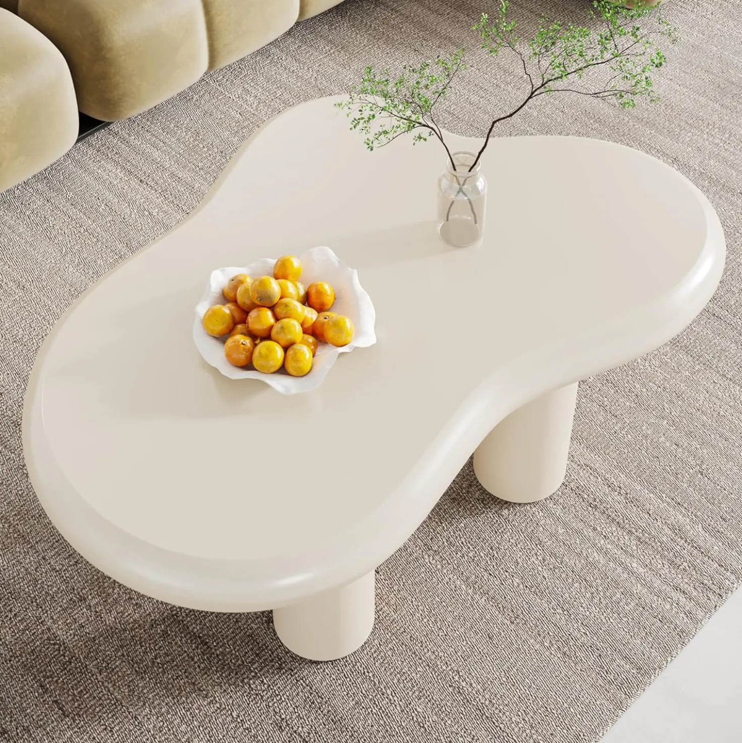 Cloud-Shaped Coffee Table, Modern Center Table with 4 Solid Legs