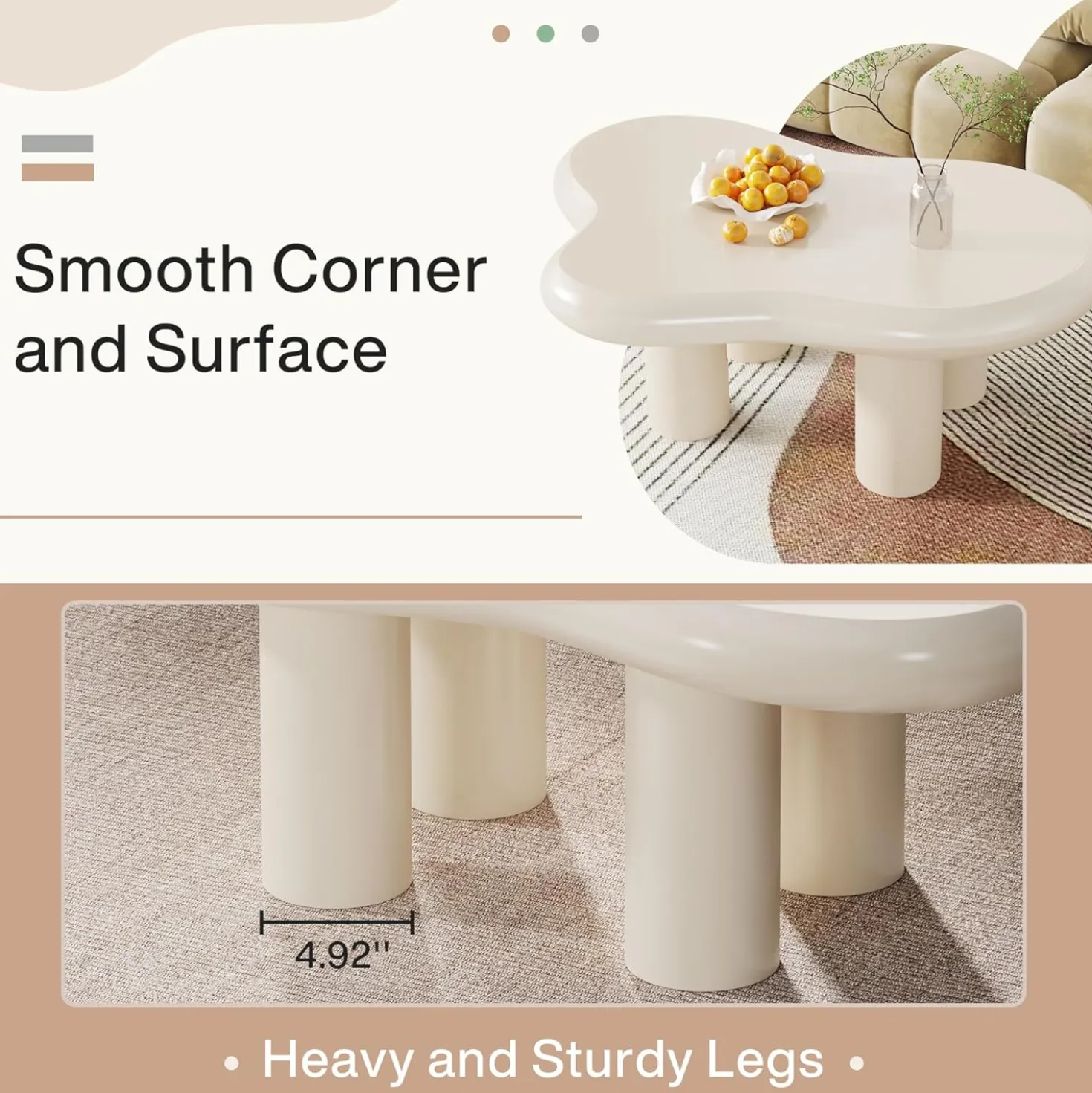 Cloud-Shaped Coffee Table, Modern Center Table with 4 Solid Legs