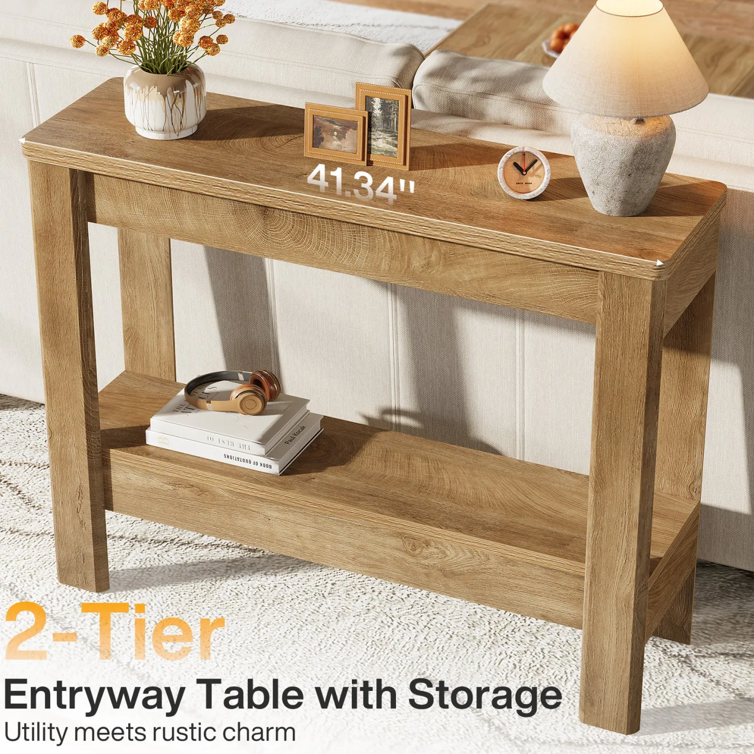 41.34"Console Table, Farmhouse Sofa Table with Storage Shelf for Entryway