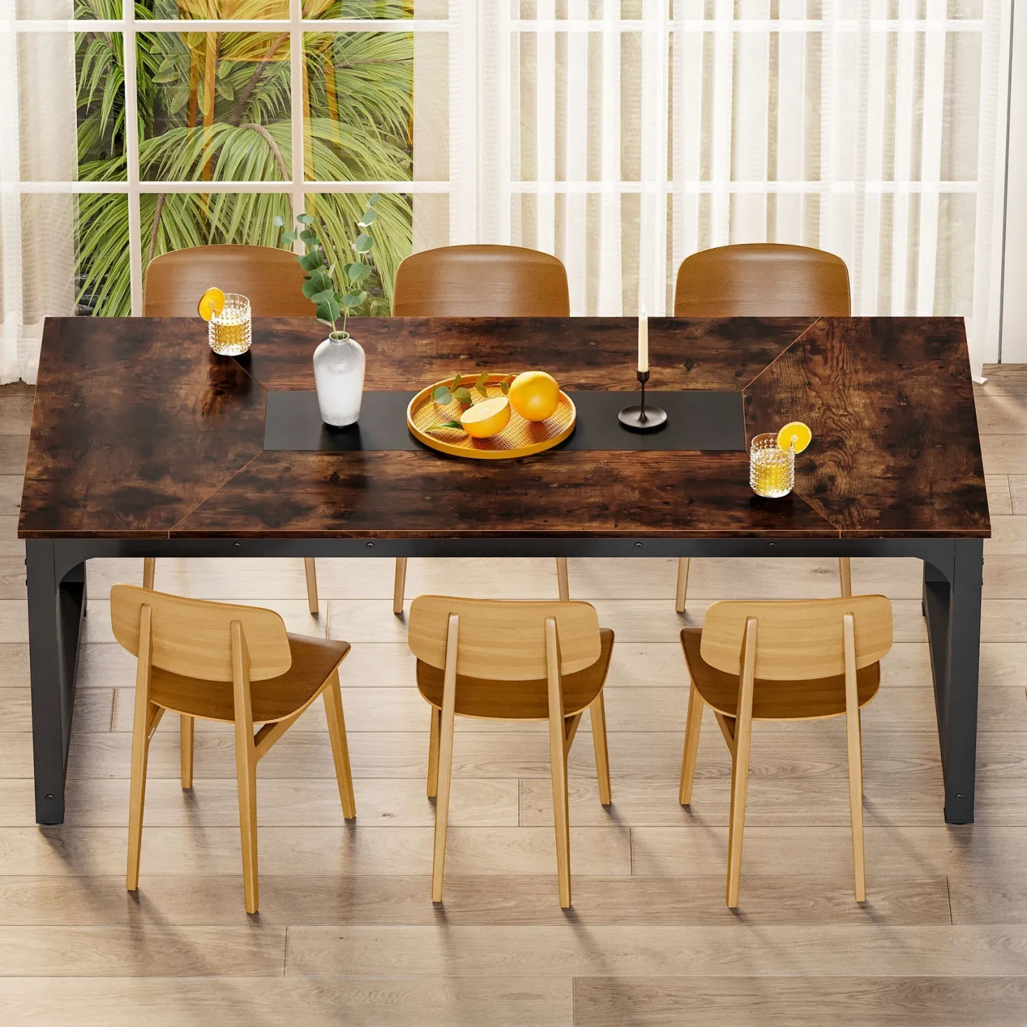 Dining Table for 6-8 Person, Industrial Kitchen Table with Metal Frame