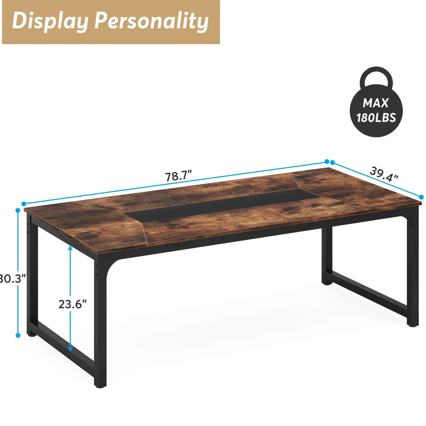 Dining Table for 6-8 Person, Industrial Kitchen Table with Metal Frame