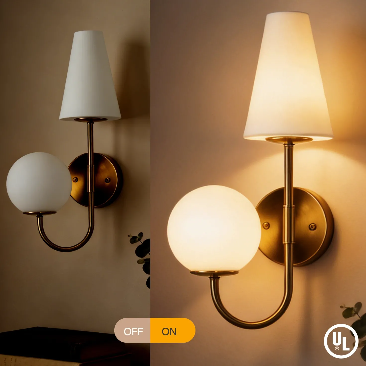 Double-Headed Wall Sconce, Elegant Wall Lamp Light Fixtures with Glass Shade