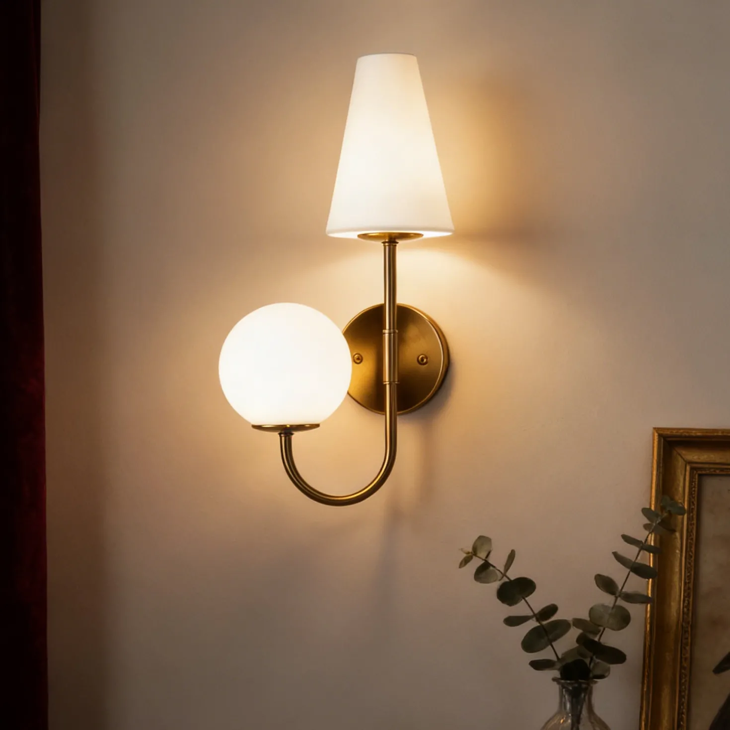 Double-Headed Wall Sconce, Elegant Wall Lamp Light Fixtures with Glass Shade