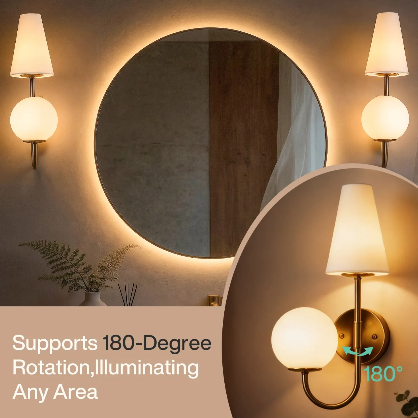 Double-Headed Wall Sconce, Elegant Wall Lamp Light Fixtures with Glass Shade