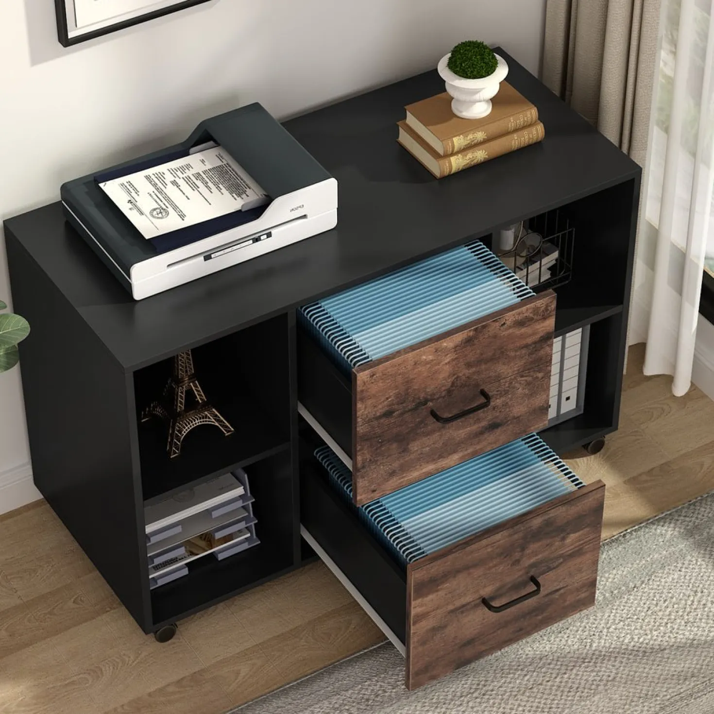 2-Drawer File Cabinet, Large Mobile Filing Cabinet for Letter Size