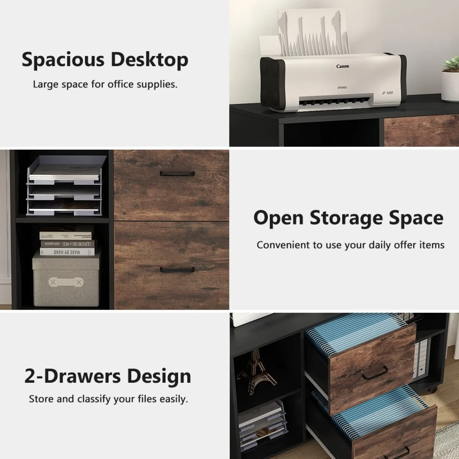 2-Drawer File Cabinet, Large Mobile Filing Cabinet for Letter Size