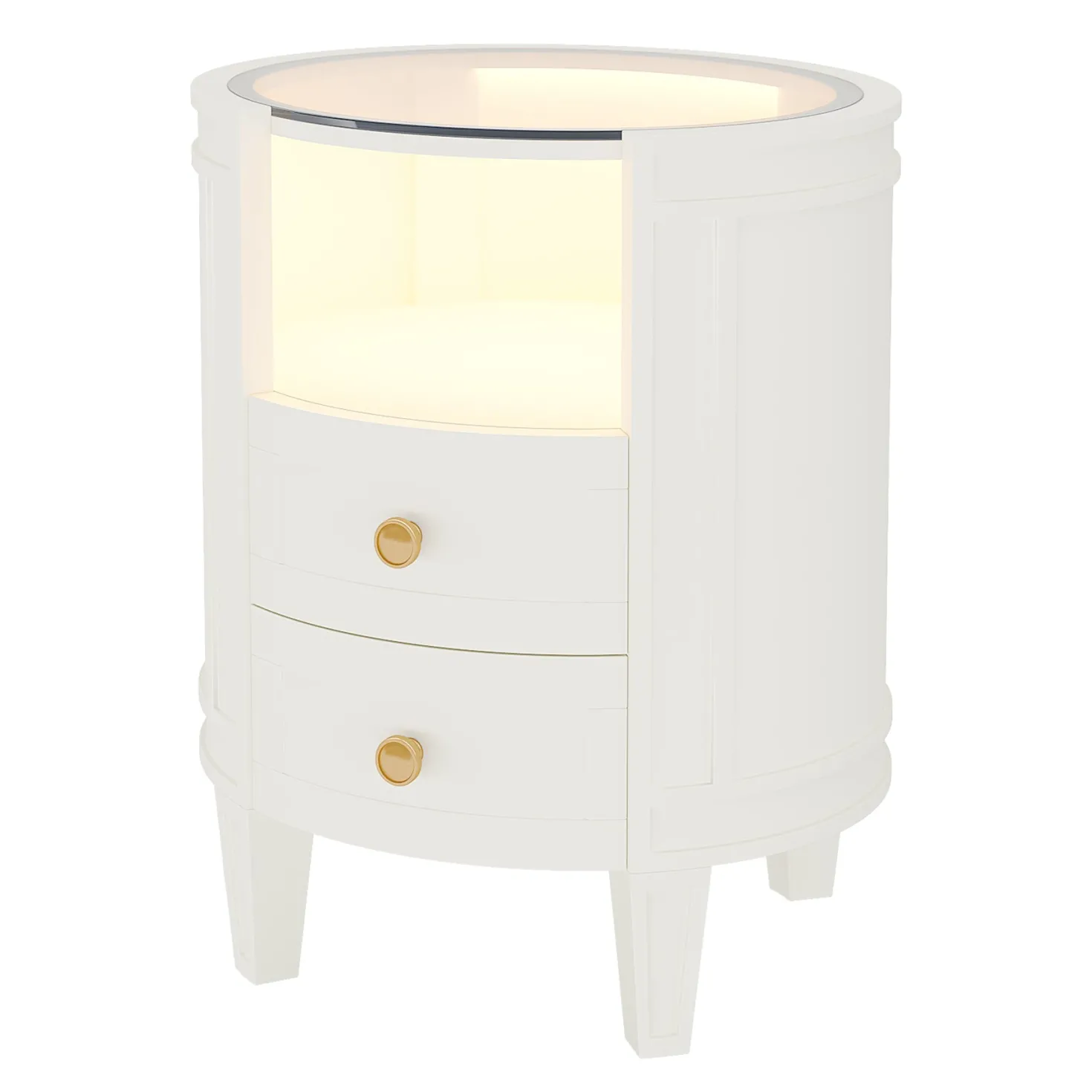 2-Drawer Nightstand with LED Light, Modern Side Table with Glass Tabletop