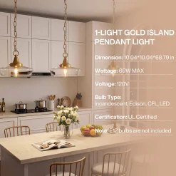 Elegant Light Fixture, 1-Light Glass Shade Pendant Light for Dining Room