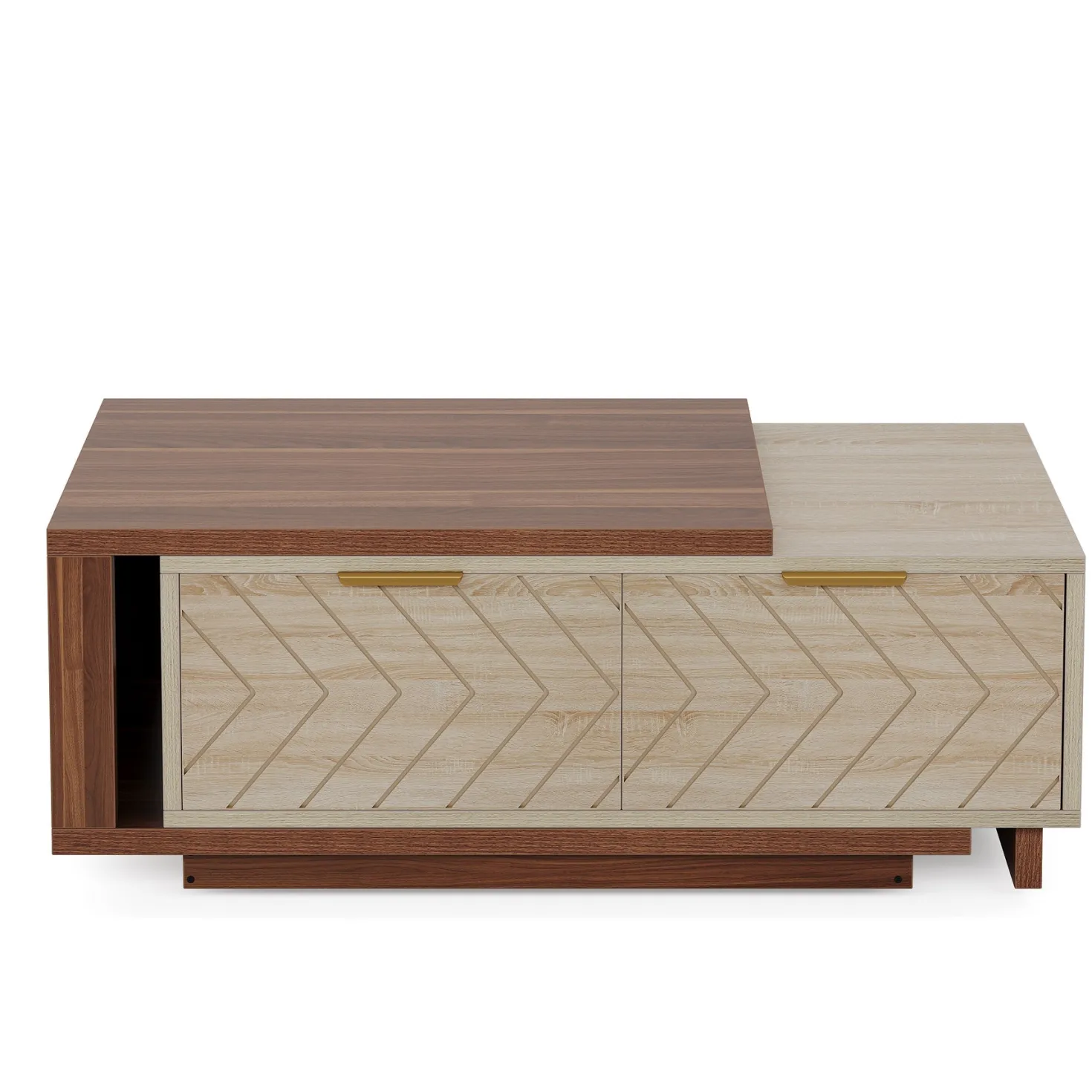 Extendable Coffee Table, Center Table Cocktail Table with 2 Storage Drawers