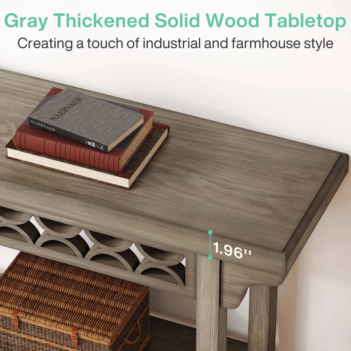 Farmhouse Console Table, 70.8" Narrow Wood Sofa Table with Storage