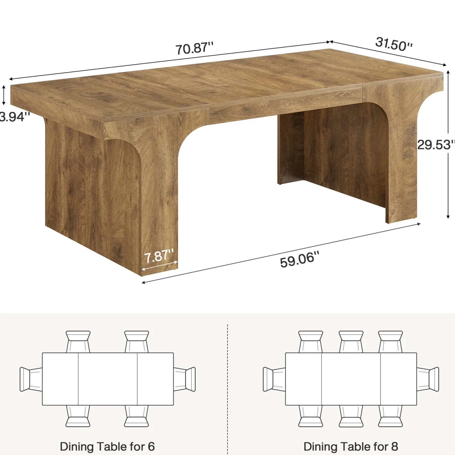 Farmhouse Dining Table, 70.87" Rectangular Kitchen Dining Table for 6-8 People