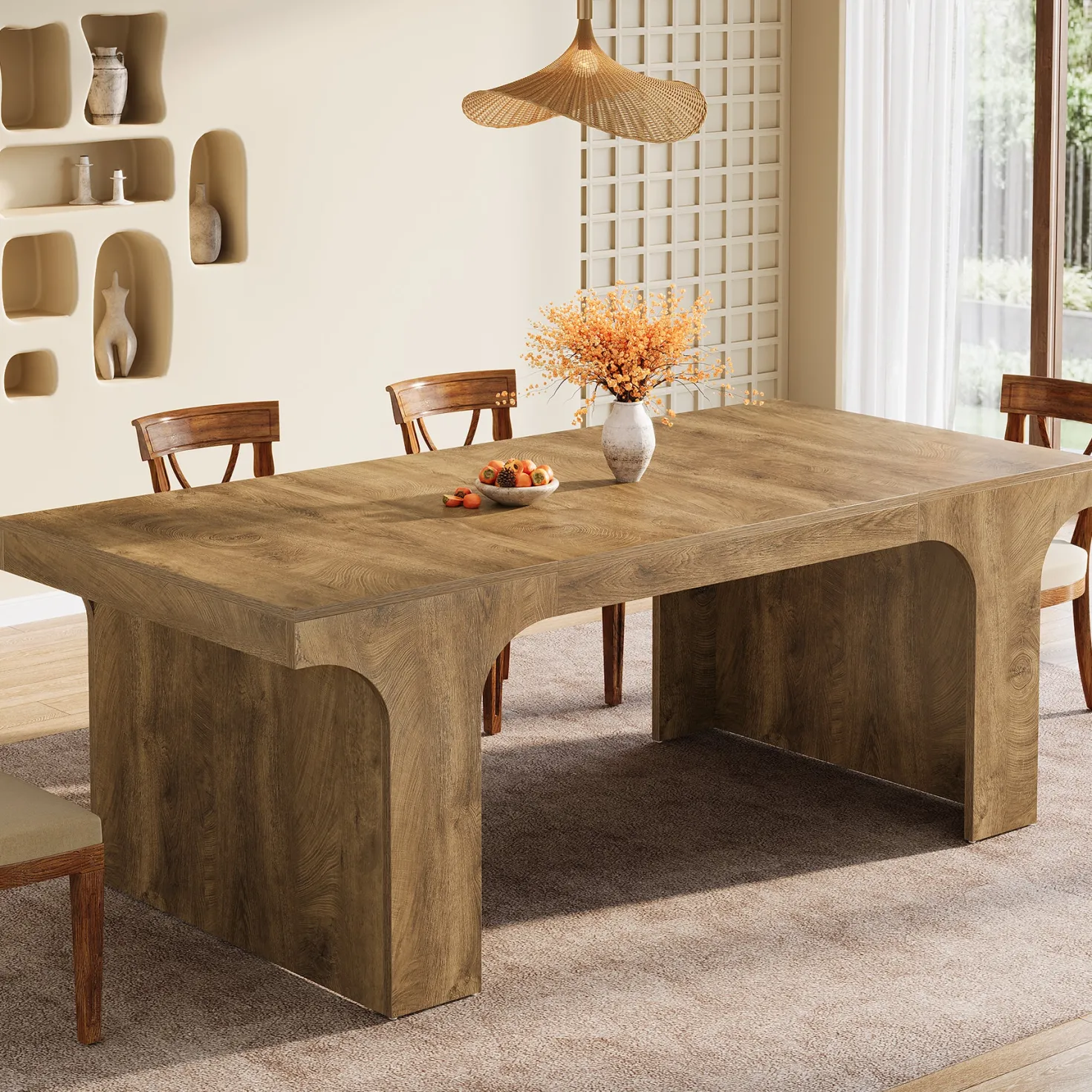 Farmhouse Dining Table, 70.87" Rectangular Kitchen Dining Table for 6-8 People