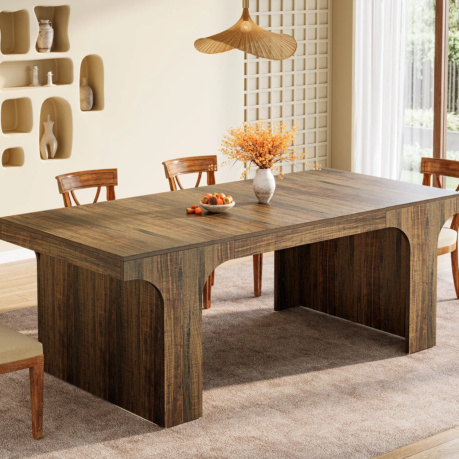 Farmhouse Dining Table, 70.87" Rectangular Kitchen Dining Table for 6-8 People