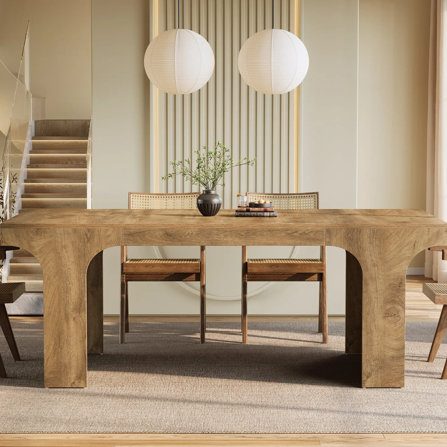 Farmhouse Dining Table, 70.87" Rectangular Kitchen Dining Table for 6-8 People