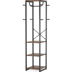 Freestanding Coat Rack, Industrial Corner Hall Tree with 4 Shelves 8 Hooks