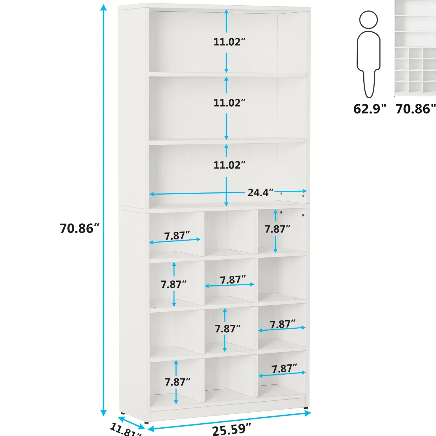 Freestanding Shoe Cabinet, 24 Pair Shoe Rack with Side Hooks