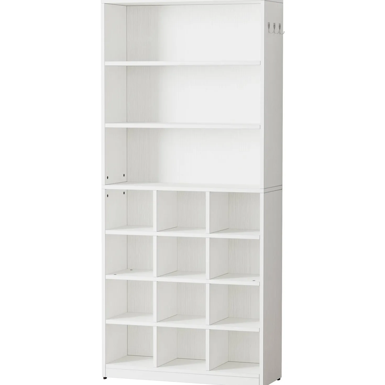 Freestanding Shoe Cabinet, 24 Pair Shoe Rack with Side Hooks