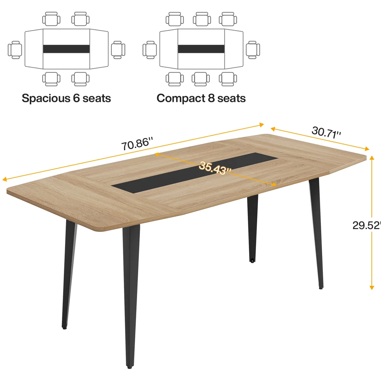 6FT / 8FT Conference Table, Modern Boat Shaped Meeting Table