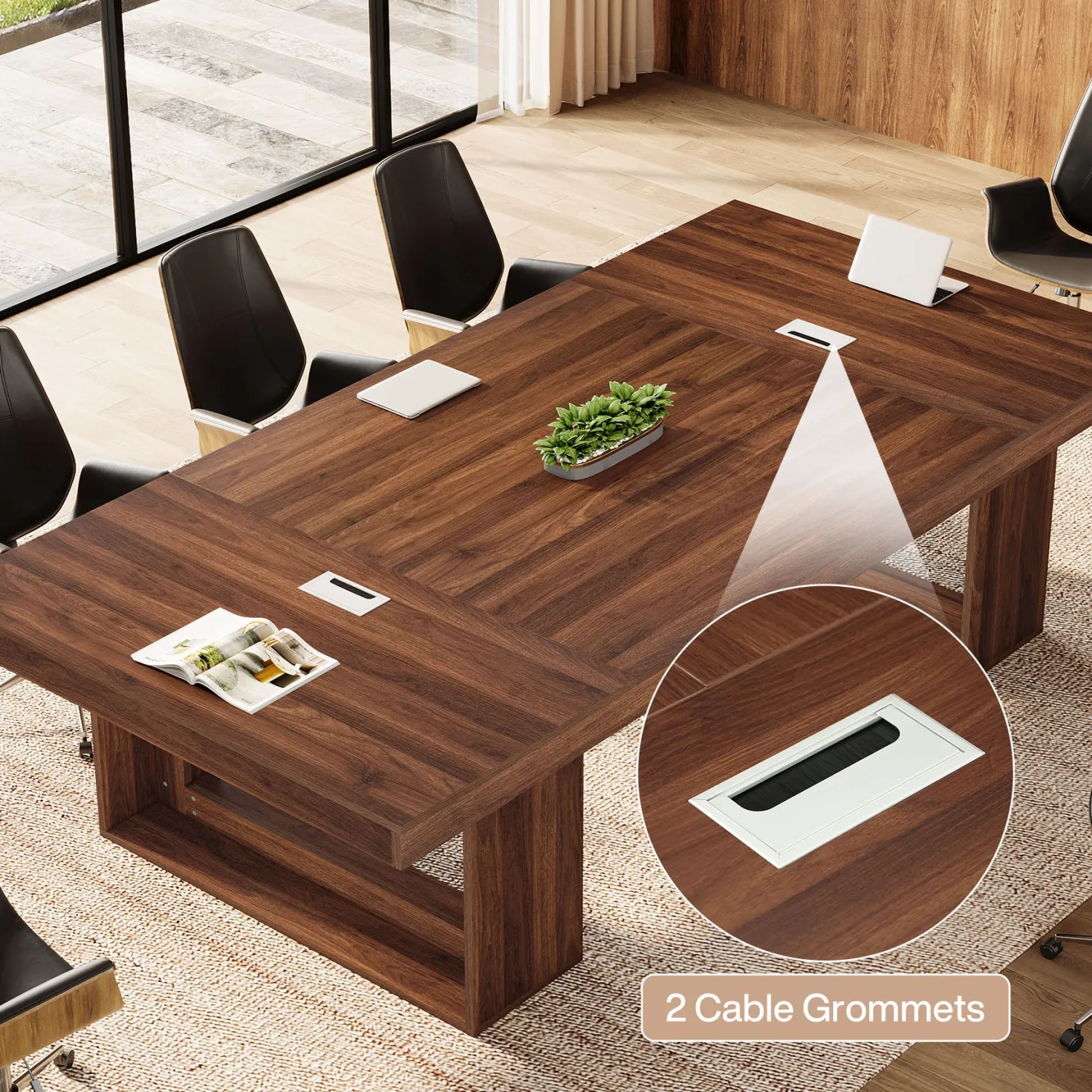 8FT Conference Table, 94.5" Meeting Table with 2 Cable Grommet for 8-10