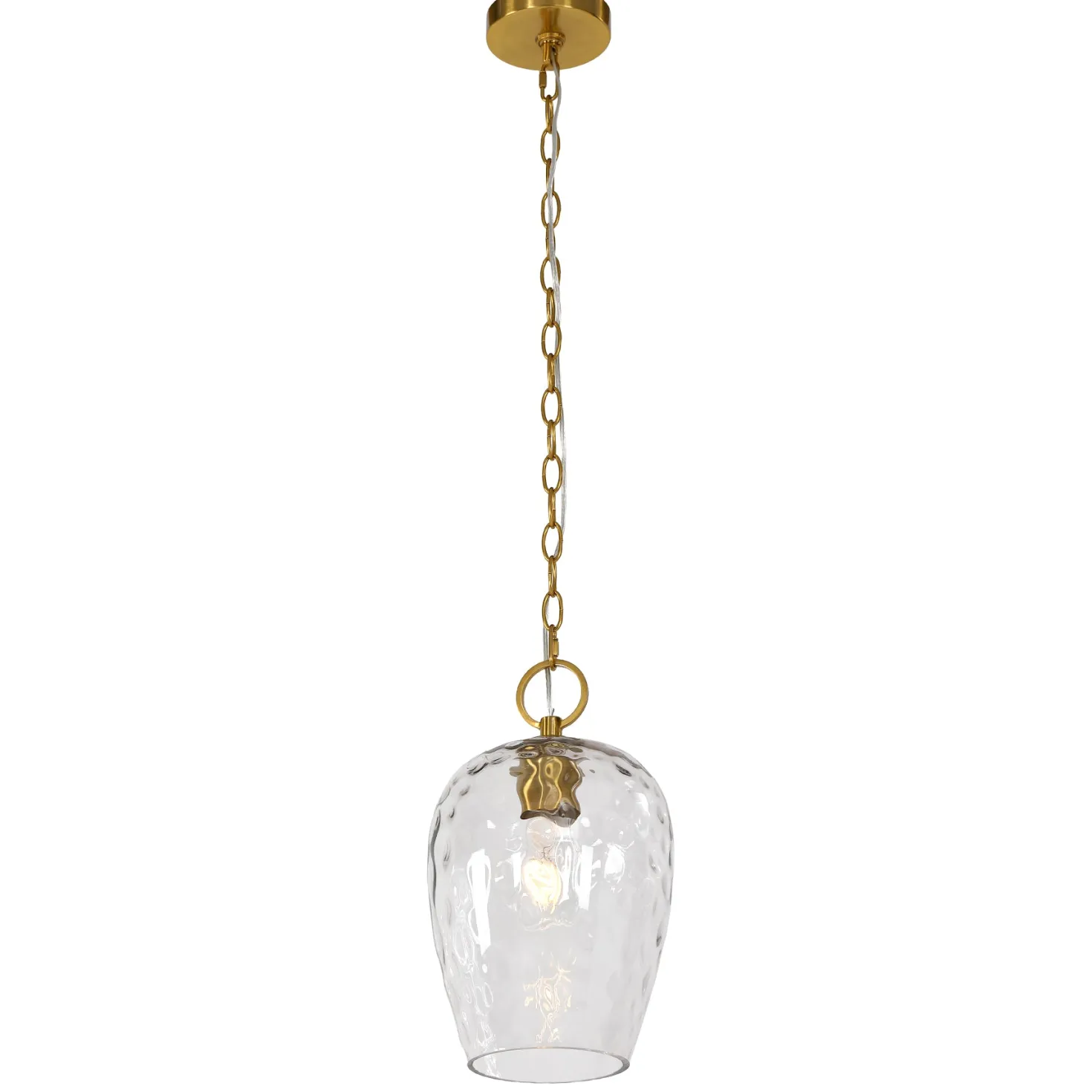 Hammered Glass Pendant Light, Rippled Hanging Light with Adjustable 60-Inch Chain