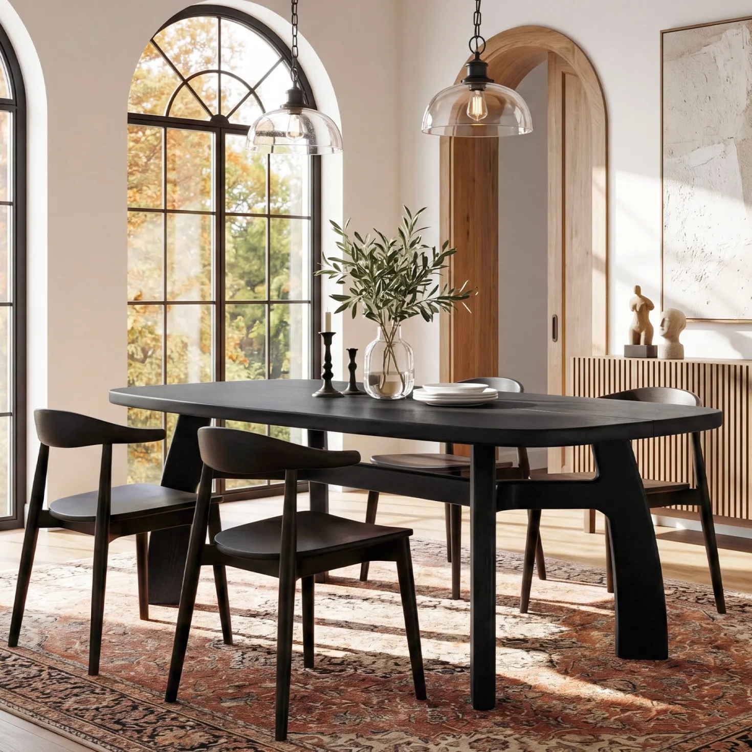 63-Inch Dining Table for 6-8, Solid Wood Kitchen Table with H-Frame for Dining Room