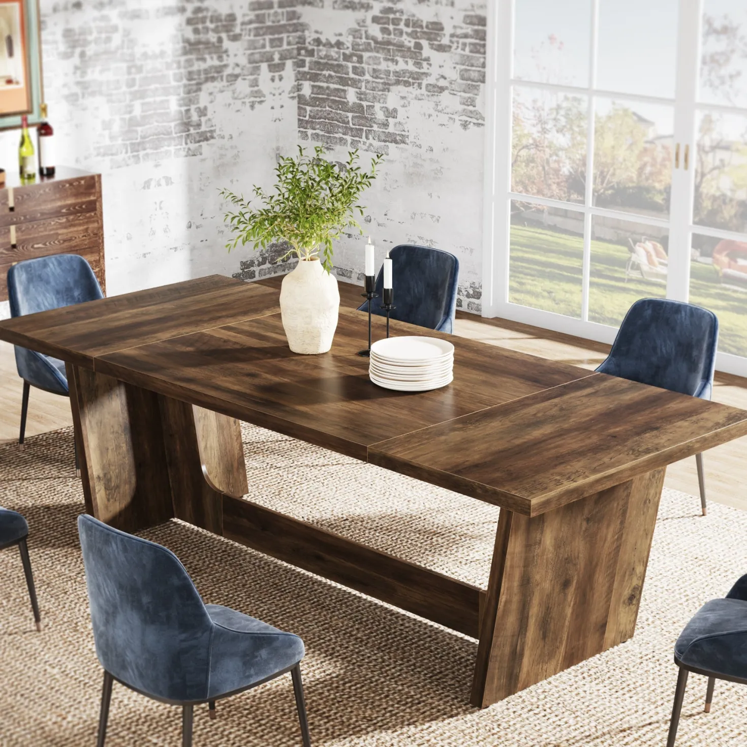 70.8-Inch Dining Table, Wood Farmhouse Kitchen Table for 4-6