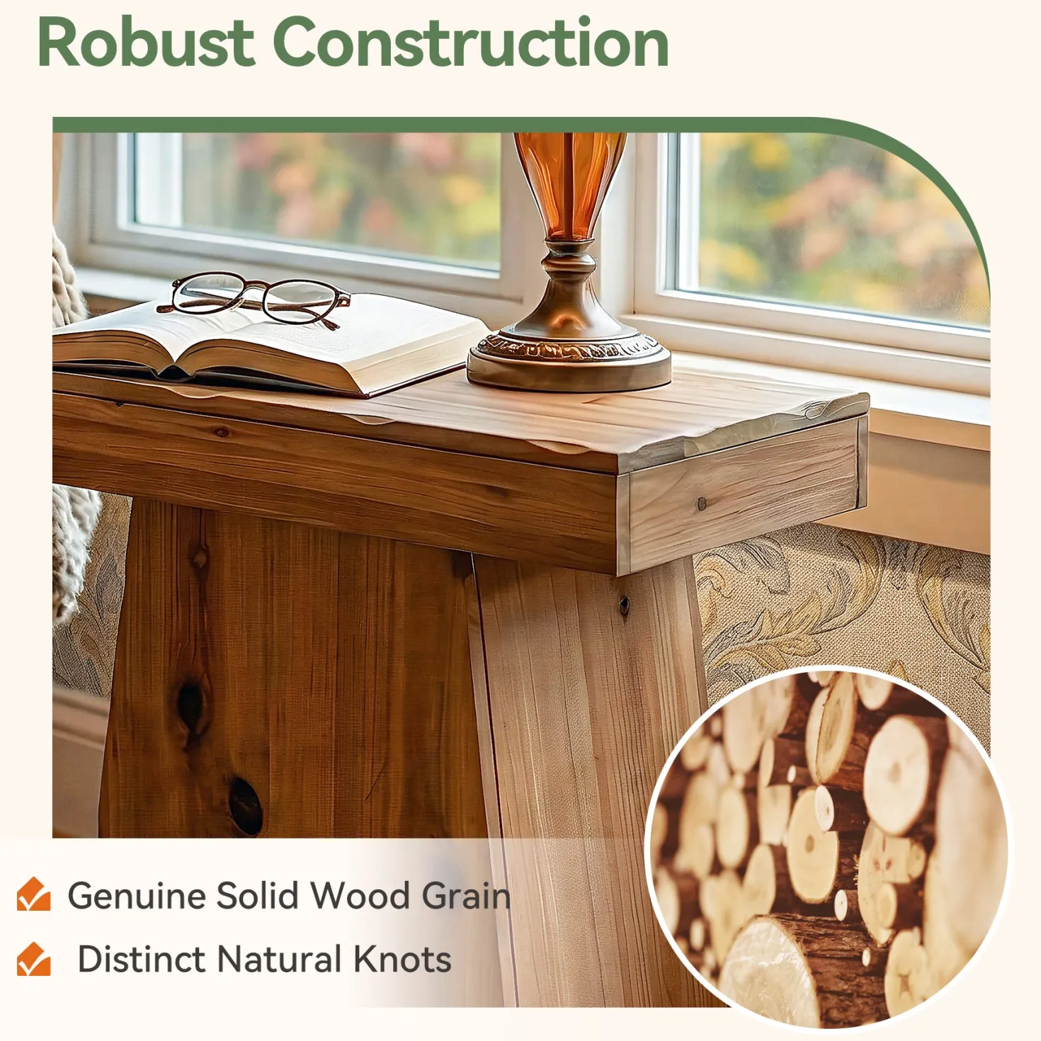 23.6-Inch Solid Wood End Table with Trapezoid Base, Small Walnut Side Taable for Living Room