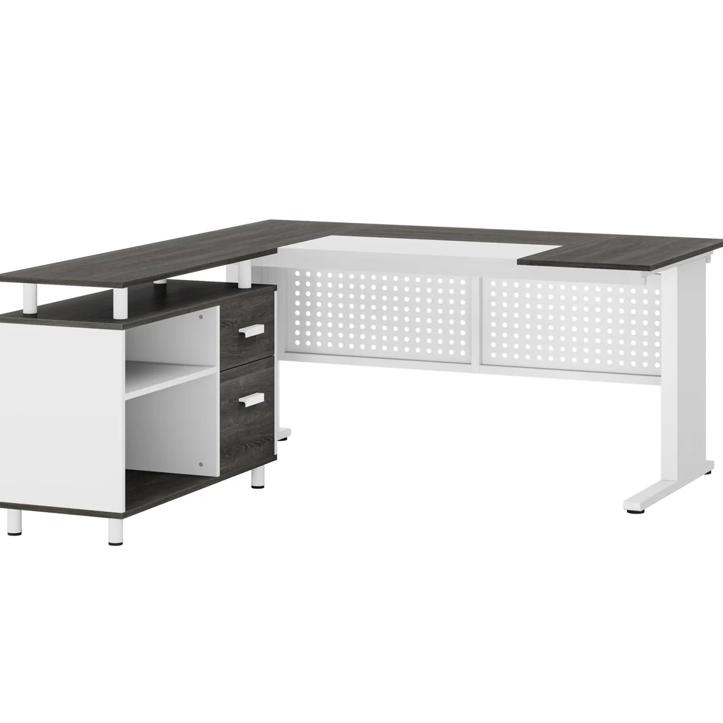Industrial L-Shaped Desk, 63" Executive Desk with File Cabinet