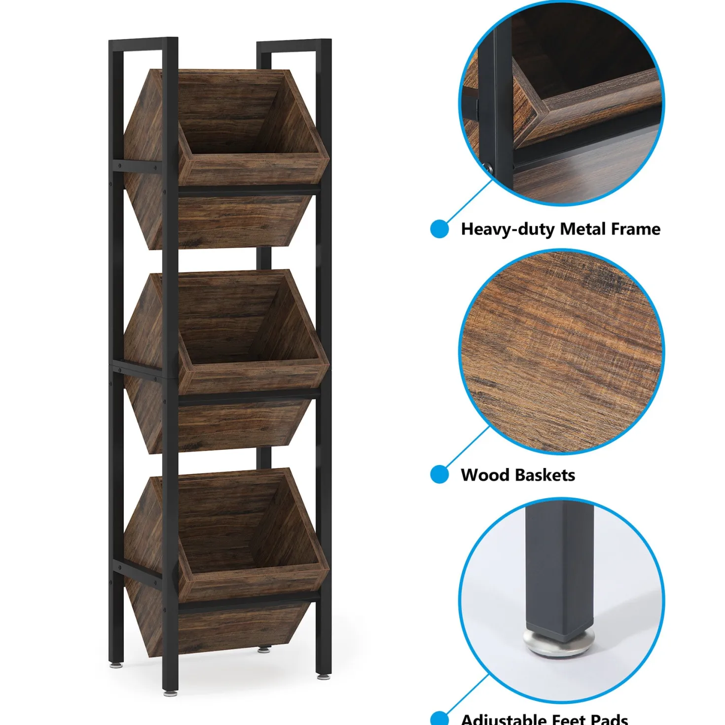 Industrial Wine Rack, 3 Tier Freestanding Wine Storage Stand
