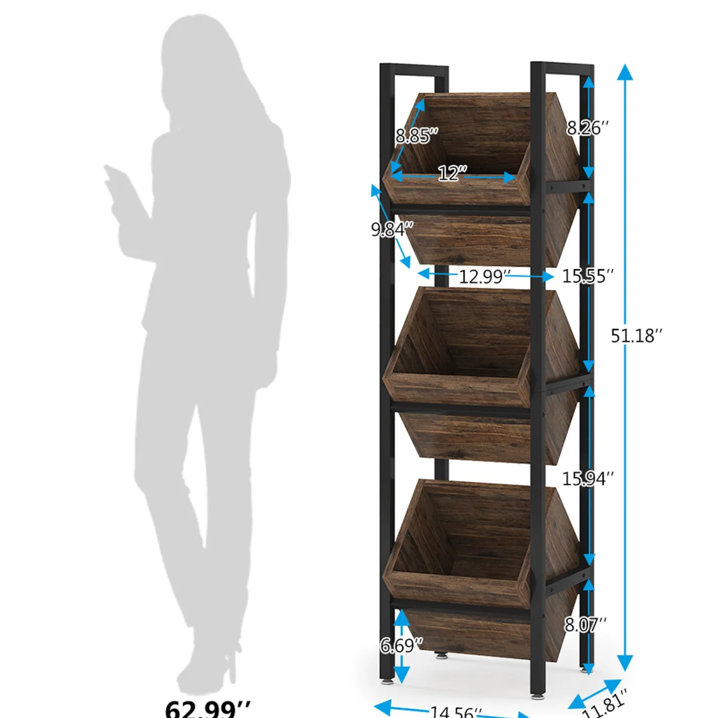 Industrial Wine Rack, 3 Tier Freestanding Wine Storage Stand