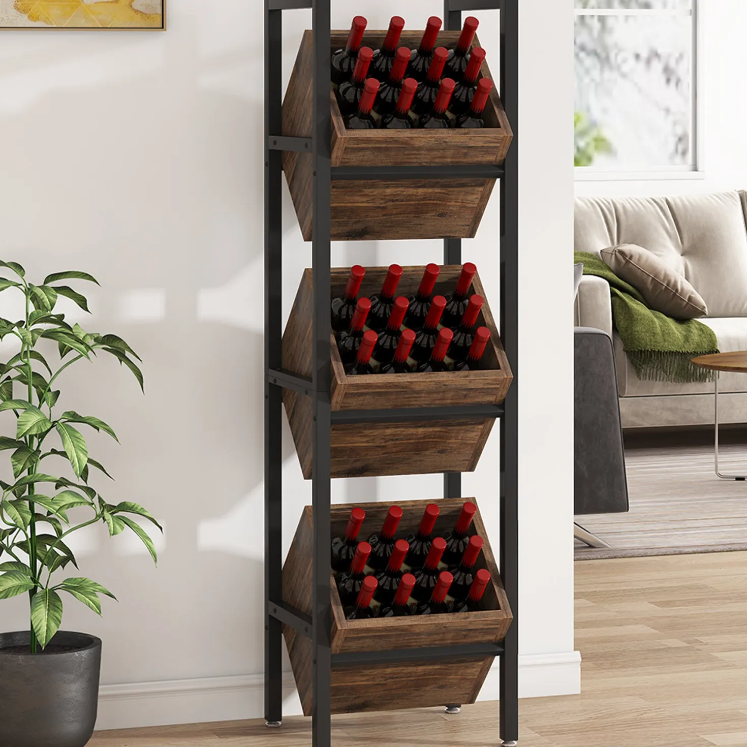 Industrial Wine Rack, 3 Tier Freestanding Wine Storage Stand