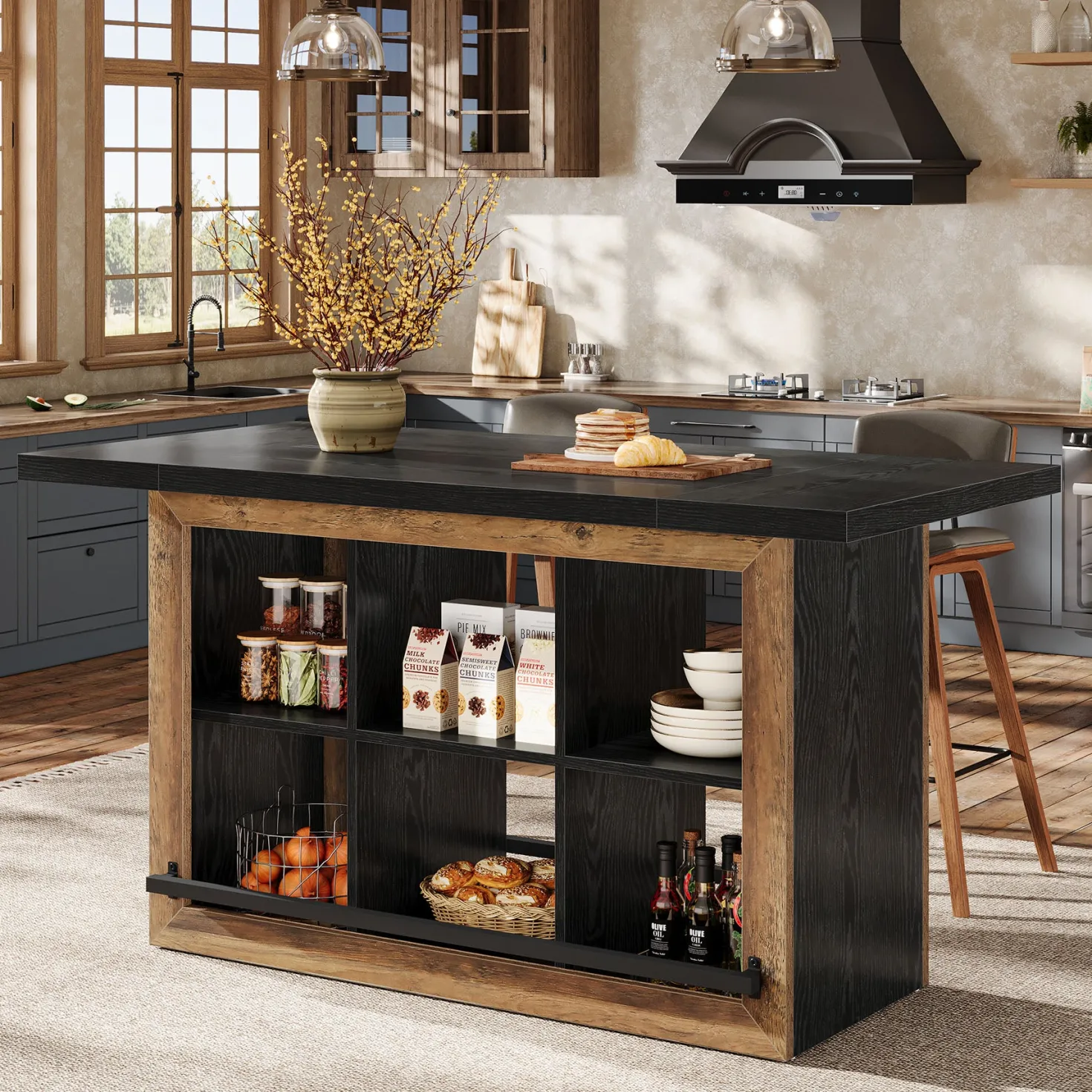 Kitchen Island, Counter Height Kitchen Coffee Bar Table with Storage