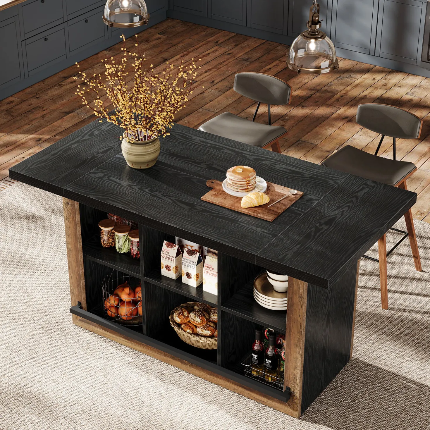 Kitchen Island, Counter Height Kitchen Coffee Bar Table with Storage