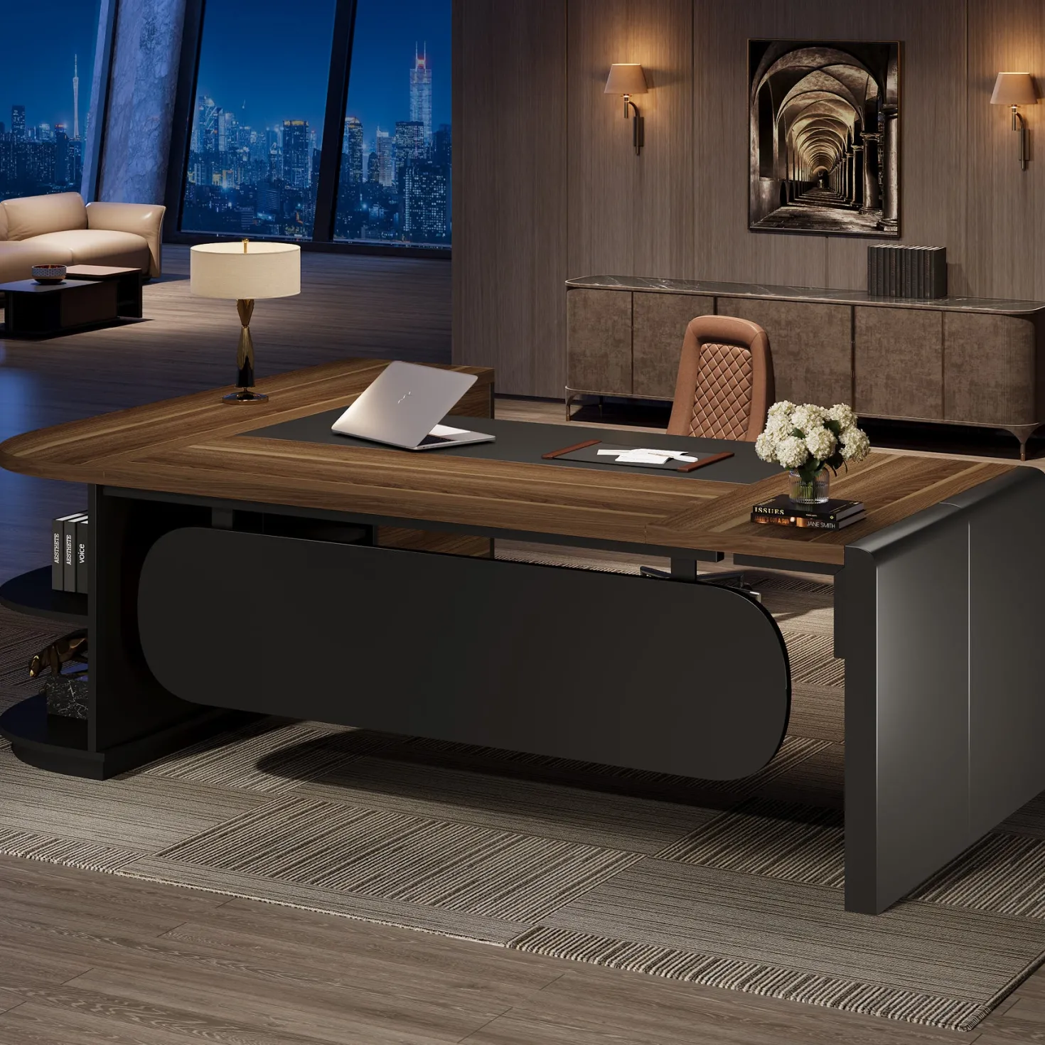 Large 80" L-Shaped Computer Desk with Storage Drawers, Executive Office Workstation