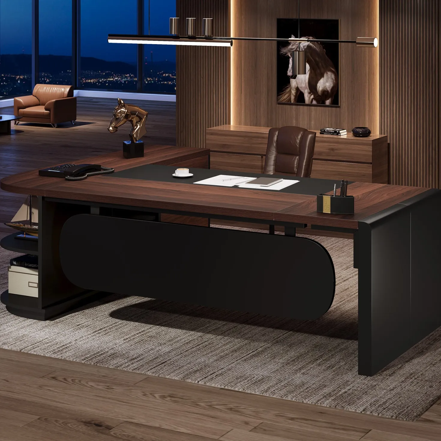 Large 80" L-Shaped Computer Desk with Storage Drawers, Executive Office Workstation