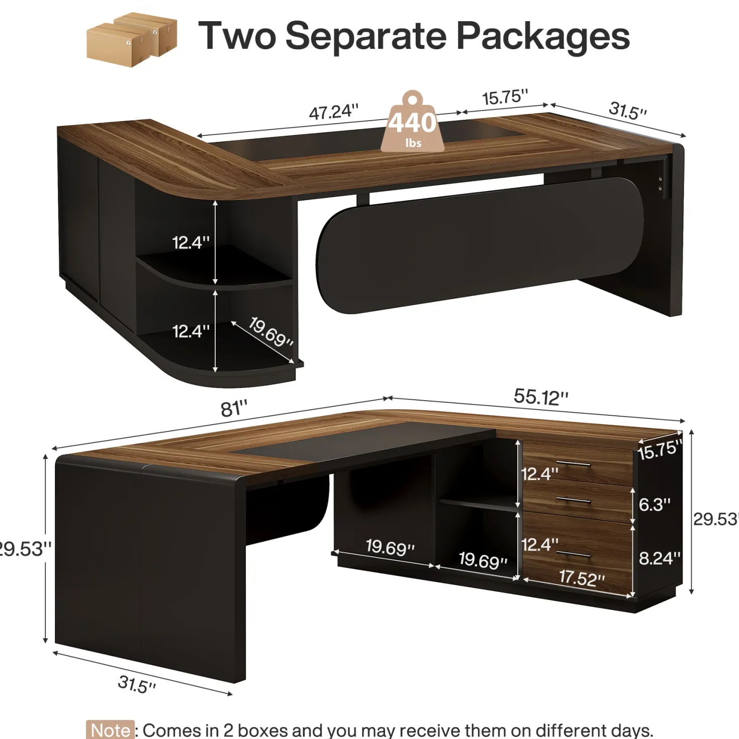 Large 80" L-Shaped Computer Desk with Storage Drawers, Executive Office Workstation