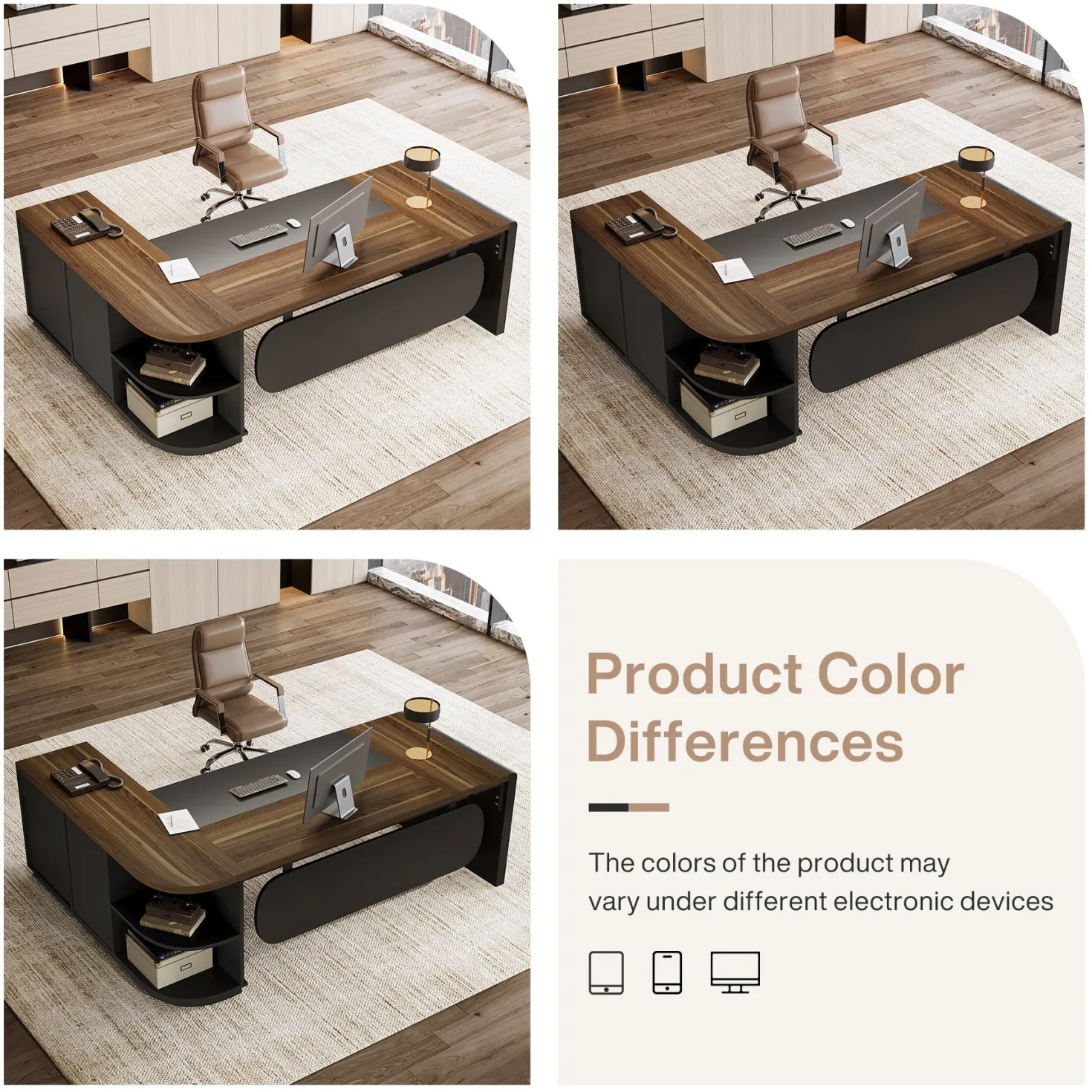 Large 80" L-Shaped Computer Desk with Storage Drawers, Executive Office Workstation
