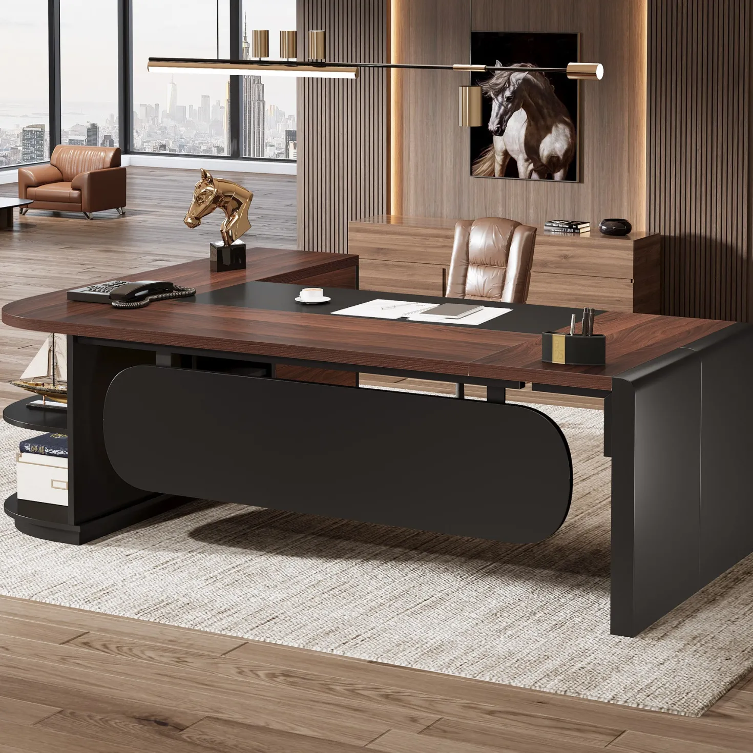 Large 80" L-Shaped Computer Desk with Storage Drawers, Executive Office Workstation