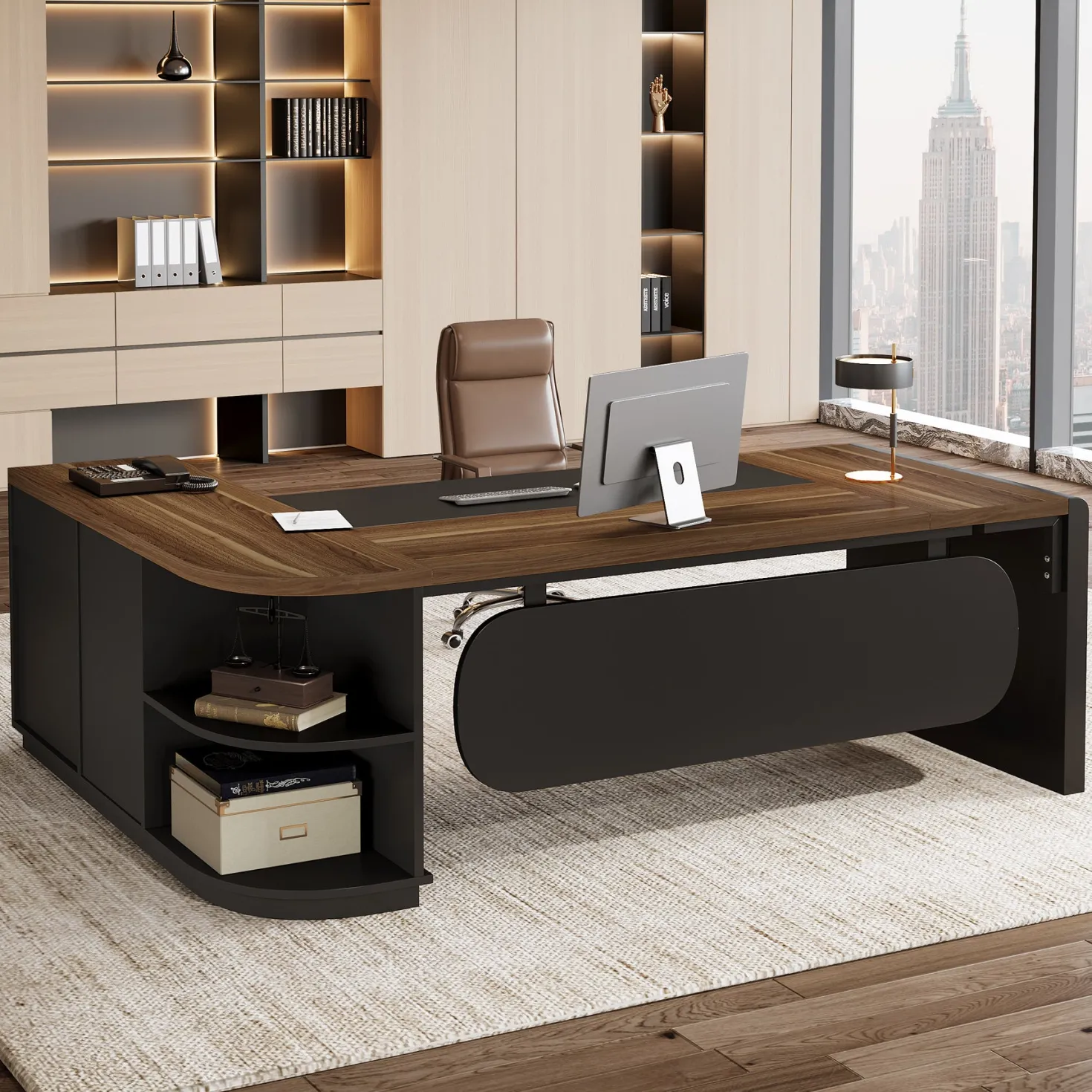 Large 80" L-Shaped Computer Desk with Storage Drawers, Executive Office Workstation