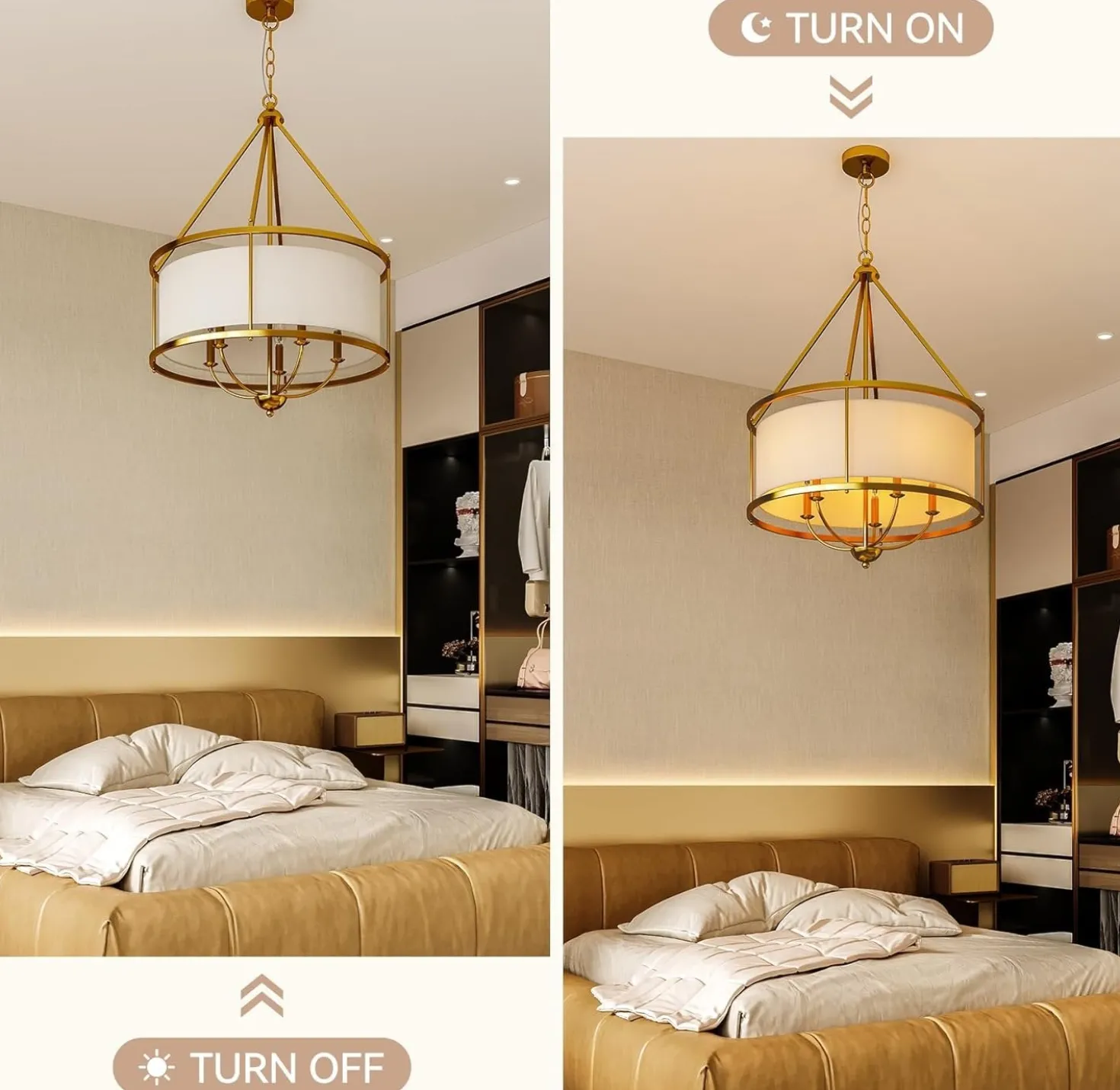 5-Light Chandelier, 24" Drum Fabric Pendant Light, Height-Adjustable