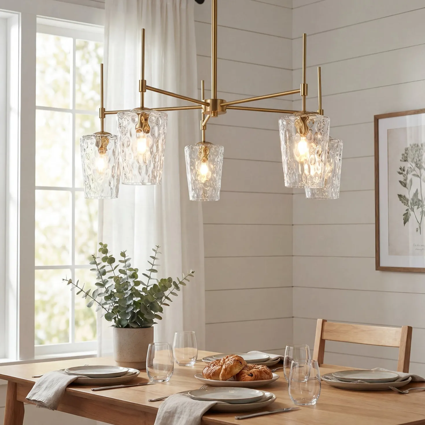 5-Light Chandelier, Modern Pendant Light with Water Ripple Wine Glass Shades