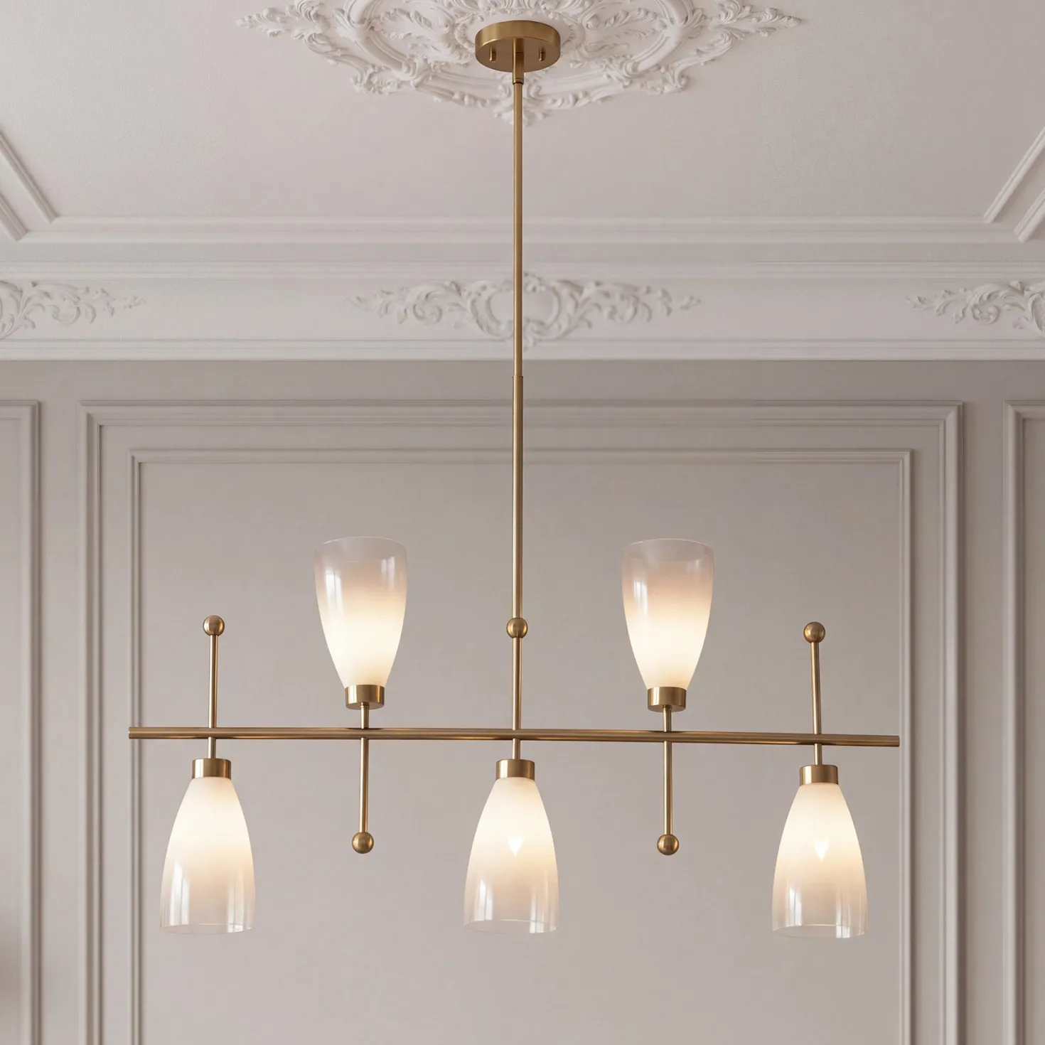 5-Light Modern Linear Chandelier, Kitchen Island Pendant Light with Gradient Frosted Glass Shades(E12 Bulbs Not Included)