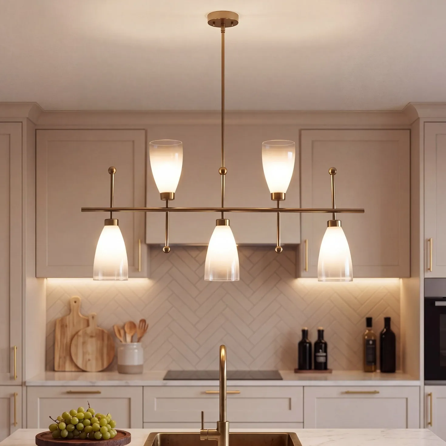 5-Light Modern Linear Chandelier, Kitchen Island Pendant Light with Gradient Frosted Glass Shades(E12 Bulbs Not Included)