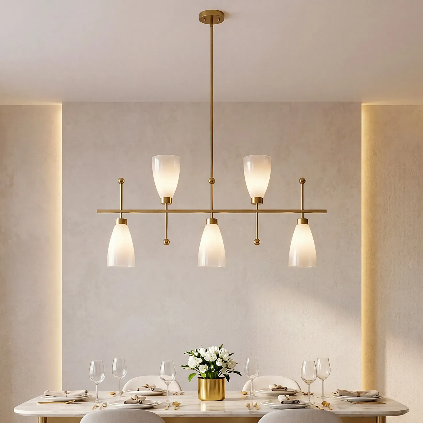 5-Light Modern Linear Chandelier, Kitchen Island Pendant Light with Gradient Frosted Glass Shades(E12 Bulbs Not Included)