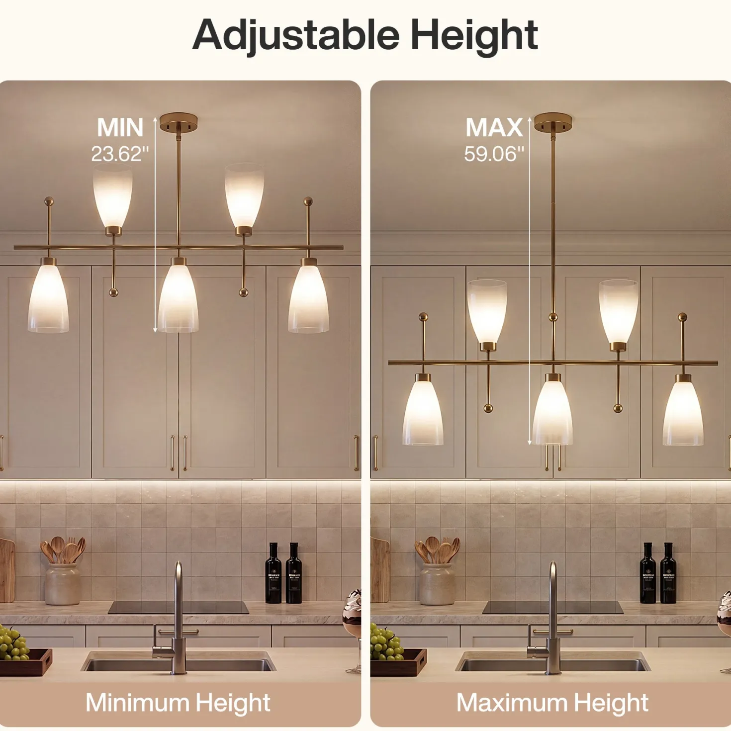 5-Light Modern Linear Chandelier, Kitchen Island Pendant Light with Gradient Frosted Glass Shades(E12 Bulbs Not Included)