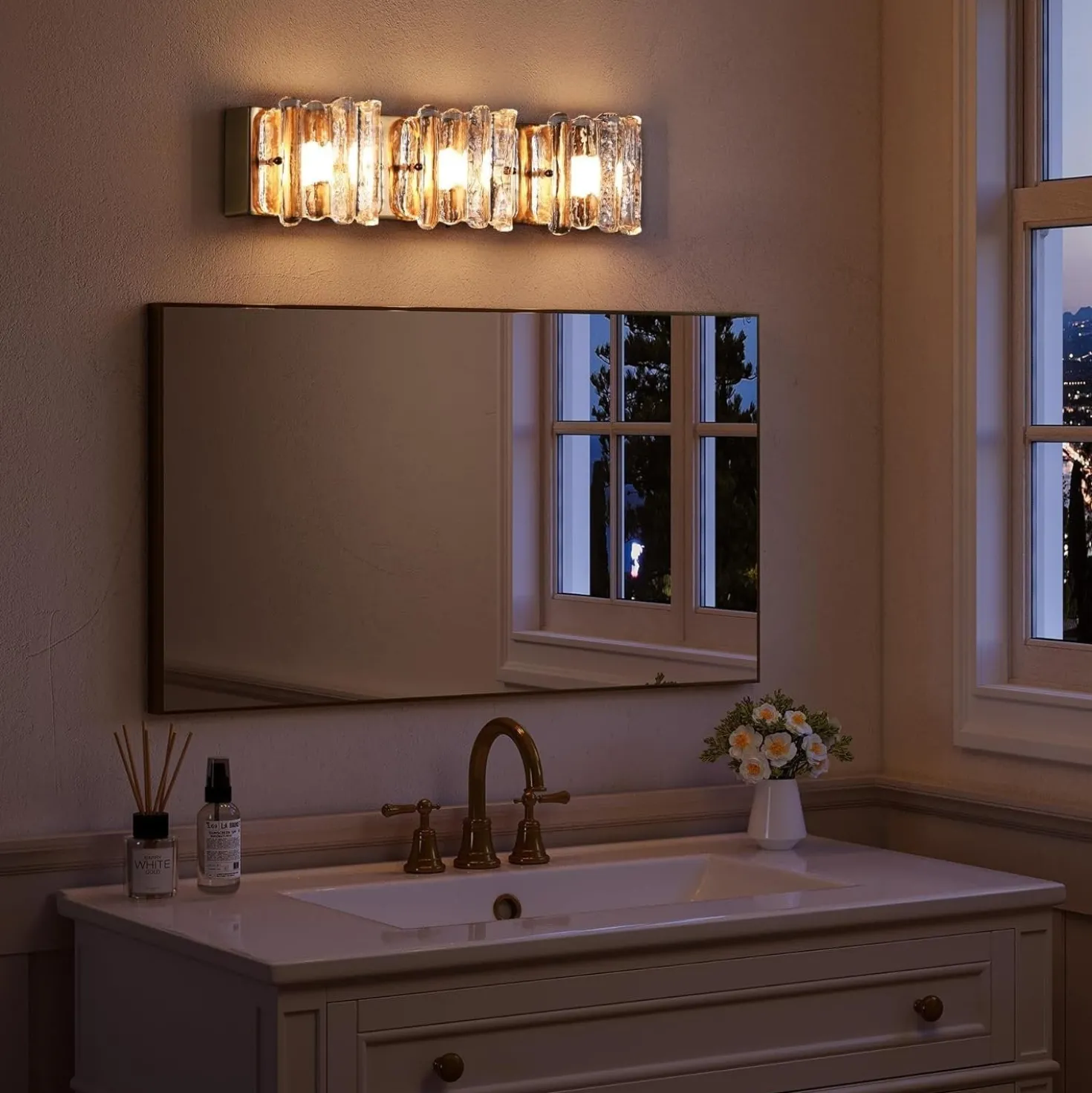 3-Light Vanity Light Fixture, Wall Lights with Crystal Glass Shades