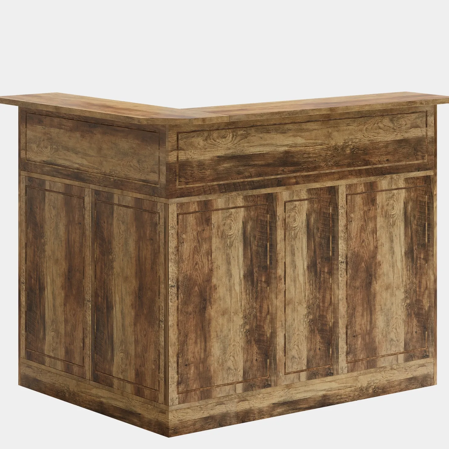 L-Shaped Bar Table, 4-Tier Home Bar Unit Liquor Storage Cabinet