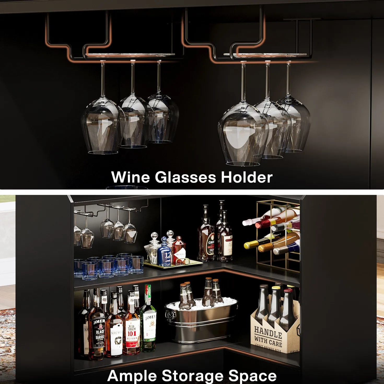L-Shaped Bar Table, 4-Tier Home Bar Unit Liquor Storage Cabinet