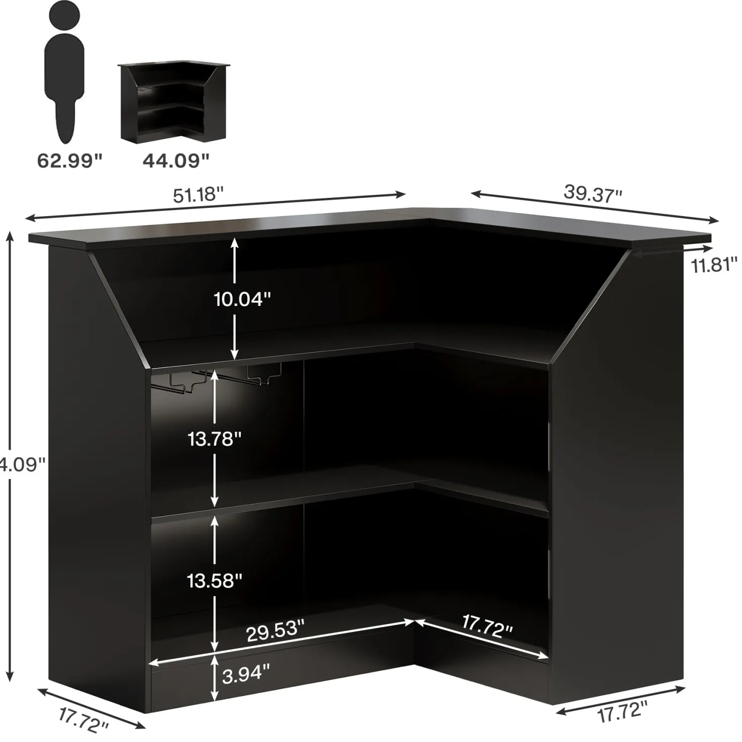 L-Shaped Bar Table, 4-Tier Home Bar Unit Liquor Storage Cabinet
