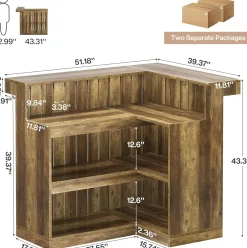 L-Shaped Bar Unit, 4-Tier Corner Liquor Bar Table with Storage Shelves